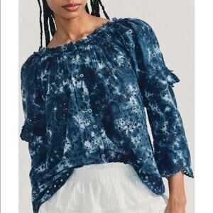 LoveShackFancy Pietro Eyelet Cotton Peasant Top - S